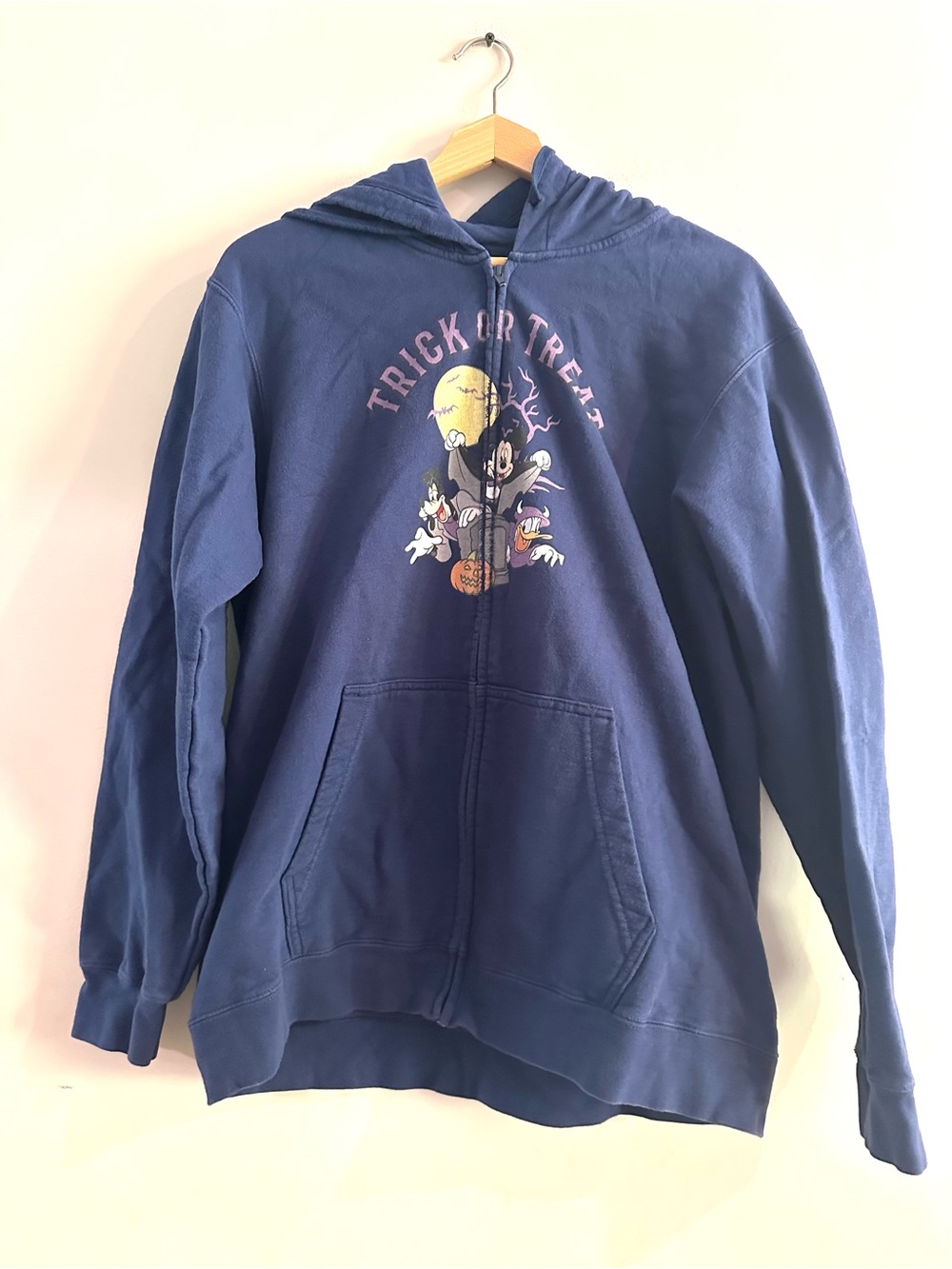Disney Mickey Trick or Treat Halloween Zip Up Hoodie Sweatshirt Blue Large
